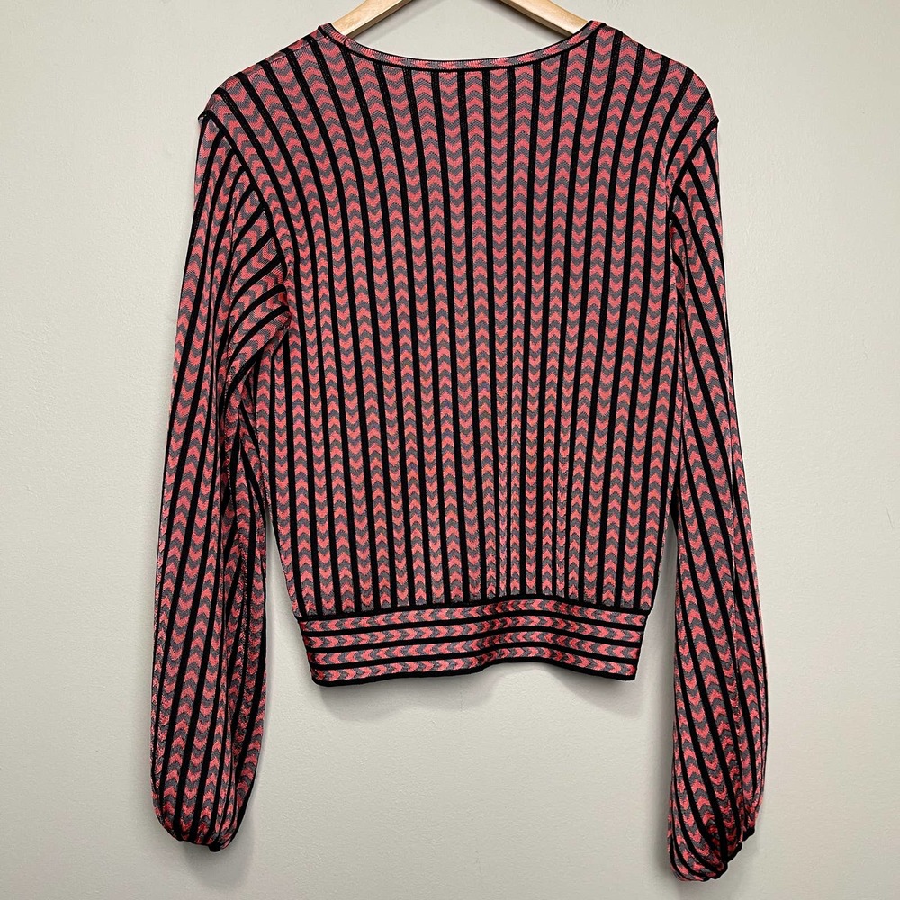Emporio Armani Long Sleeve Crew Neck Stripped Chevron Sweater Pink Black Gray 42 - Picture 2 of 8